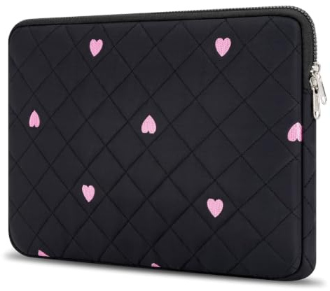 Songbala Sacoche pour ordinateur portable de 13 à 14 pouces, avec broderie de cœurs, doublure douce, compatible avec MacBook Air/Pro 13/14, noir