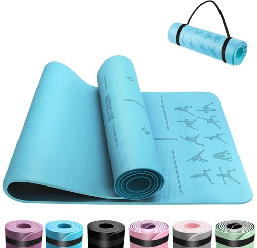 Esterilla Yoga,Esterilla Fitness Antideslizante,TPE Colchoneta Gimnasia, para Pilates,Deporte,Gimnasia,Estiramientos, Esterilla Deporte con bandolera 183x61x0.6cm