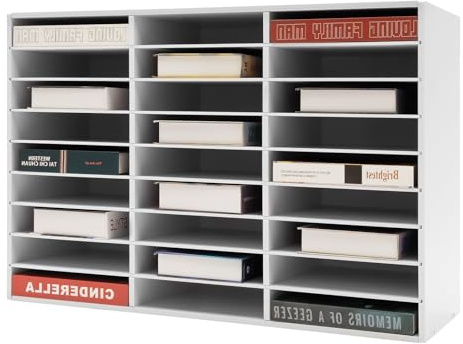Brevfack skrivbordsförvaring, litteraturarrangör dokumentfack med 27 fack och justerbara hyllor, dokumentfack lådlåda för hem, skola och kontor, vit