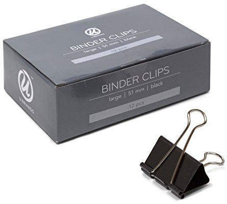 U Brands Binder Clips, Large 2-Inch Width, 1-Inch Paper Holding Capacity, Black and Silver Steel, 12-Count