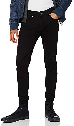 ENZO Mens Super Skinny Slim Fit Stretch Denim Retro Jeans Pants (Black, 34W / 32L)