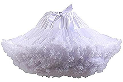 Colyanda Womens 3-Layered Pleated Tulle Petticoat Tutu Puffy Party Cosplay Skirt(White)