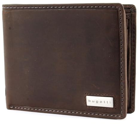 bugatti Hunter RFID Coin Wallet with Flap Metal Logo 8CC Brown