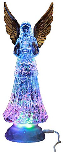 Dalax- Angel LED Lighted Sparkling Color Changing Snow Globe Water Lamp with 6 Hour Timer, 12'' Prayer Angel Swirling Glitter Golden Wings Statue Home Decor Figurine, Christmas Ornaments Decorations