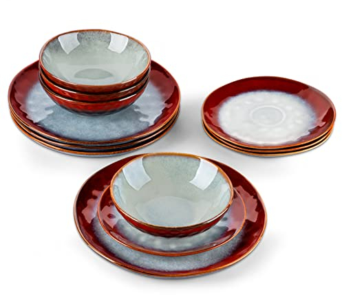 vancasso, Starry Series, 12 Piece Ceramic Complete Dinner Set for 4 People, Flat Plate, Dessert Plate, Bowls - Impresionist Style…
