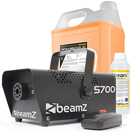 Pack de máquina de humo BeamZ S700 de 700 W, más de 5 litros de líquido de humo y 250 ml de líquido limpiador. Perfecta para uso ocasional en fiestas, eventos, escenarios, fiestas de Halloween