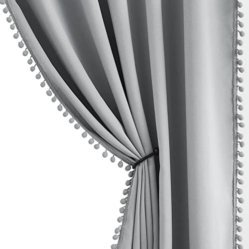 Pencil Pleat Grey Blackout Curtains for Living Room 90-inch Drop Light Blocking Bedroom Curtains Energy Saving Triple Weave Full Blackout Window Treatment Sets for Dining Men's Guest Room, 50 w 2pcs