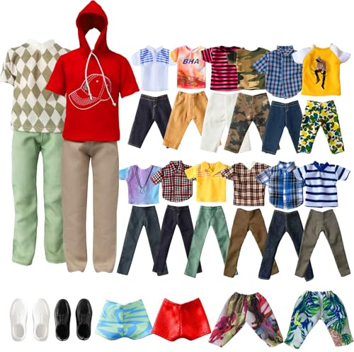 13 Pieces Doll Clothes and Accories for 11.5 Inch Boy Doll Outfit, Random 5 Tops, 5 Pants, 2 Pairs of Shoes, One Pair of Swimming Trunks