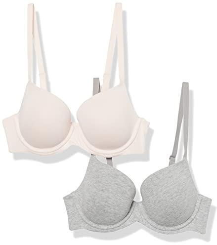 Amazon Essentials Reggiseno in Cotone Coppa Piena Donna, Pacco da 2, Grigio Puntinato/Perla, 4C