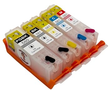 Katie's PGI-580BK/CLI-581 PGBK/BK/C/M/Y Cartouches d'encre comestibles (580xl/581xl) compatibles avec imprimantes Canon TS705/TS705a, kit complet avec aiguilles à puce, prêtes à l'emploi
