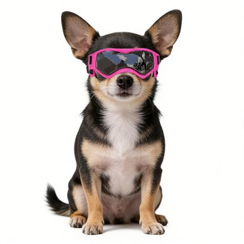 Namsan Dog Goggles Small Breeds, UV Protection Dog Glasses for Small Dogs, Puppy Sunglases Windproof Dustproof Driving Eye Protection, Adjustable, Cool Pink