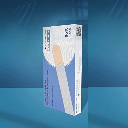 Lima de uñas desechable color blanco papmam (capa de espuma suave) sobre una base de madera para manicura, pedicura, tallos, expertos, 20 100/150/180/240 grit (25 piezas) (grano 180)