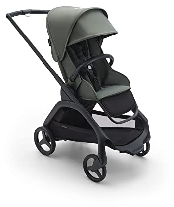 Bugaboo Dragonfly City-Kinderwagen, leichter, kompakter Kinderwagen mit Vierradfederung, einhändig zusammenklappbar, XL Untergestellablage, Gestell in Black und Sonnendach in Forest Green