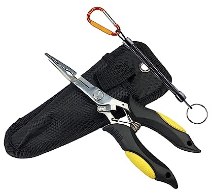 Long Nose Fishing Pliers Stainless Steel Fish Hook Remover with Lanyard for Freshwater Saltwater Fishing Gifts for Men-Yellow