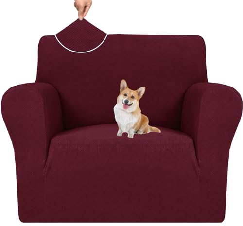 YSTELLAA Sofa Überzug 1 Sitzer, Stretch Sesselschoner, Sofaschoner rutschfest Mit Armlehne, Universal Sofabezug, Dicke Sofabezug Für Hunde Katzen Und Haustiere, Waschbare Sofa Cover, Rot