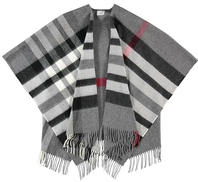 FRAAS Poncho 130 x 150 cm - Ruana kariert aus reinem Polyacryl - Für Damen - Perfekt fürs ganze Jahr Grau