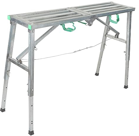 Piattaforma di lavoro pieghevole regolabile, struttura in alluminio, per cartongesso, portata massima 200 kg, altezza regolabile 60-90 cm, zincata