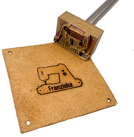 extern beheizter Brandstempel mit deinem Schriftzug im Motiv Nähmaschine für Leder, Holz, Pappe - personalisiertes Brandeisen, individueller Brennstempel in 35x25 mm