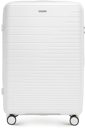 WITTCHEN FUERTA Line Großer Reisekoffer Hartgepäck Erweiterbar Koffer Gepäck aus Polypropylen mit glänzenden Riemen 4 Doppel Lenkrollen Aluminium Teleskopgriff TSA Schloss Größe L Gebrochenes Weiß