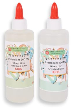 Colla per bricolage, trasparente, 200 ml, colla per la scuola, set da 2 pezzi, polimeri di plastica, 17 cm x 7 cm x 5 cm