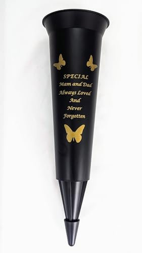In Loving Memory Verse - Jarrón conmemorativo para tumba (mamá y papá, negro y dorado)