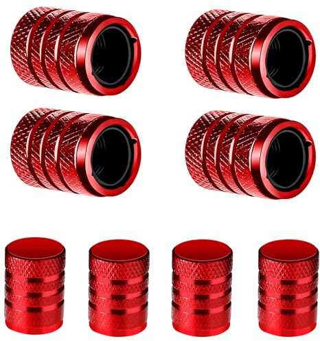 GEEHUA 8 tapones de válvula de aluminio para válvula de coche, tapa de válvula de bicicleta, para presión estable de los neumáticos con revestimiento de plástico para coche, camión, bicicleta (rojo)