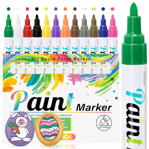Dylixir Permanent Marker Wasserfest Lackstift: 12 Permanent Marker Bunt Wasserfeste Stifte Glasstifte für Steine Bemalen, Kunststoff, Holz, Metall,Keramik Tasse,Reifen Basteln diy
