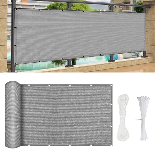 Pantalla de Privacidad para Balcón 500 x 35 cm HDPE de 200G/M² Bloque UV 95%, Valla Ocultacion Jardin Exterior, para Terraza Patio Porche, Gris Claro