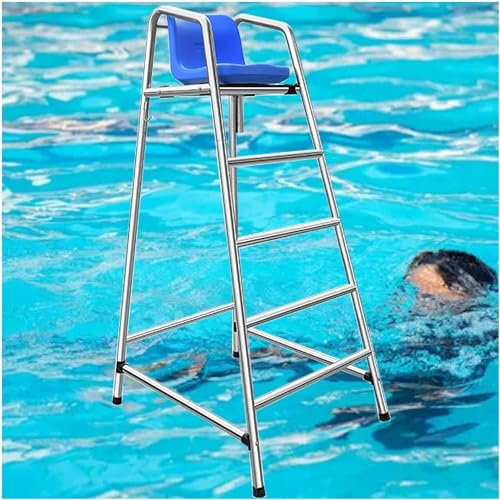 SAFWELAU Taburete alto Escalera para piscina exterior Sillas altas de salvavidas para piscinas caseras, muelle de playa, Silla de árbitro de acero inoxidable, Taburete de escalera de playa(180cm/70.8i