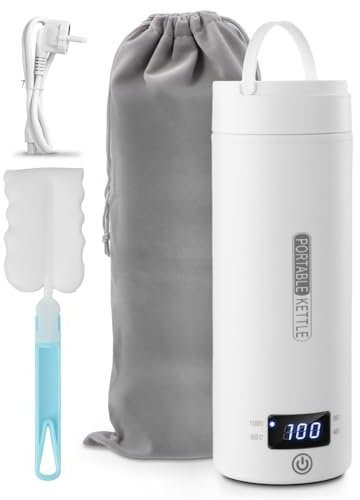 Focenat Pequeño Hervidor de Agua Portátil 316 Acero Inoxidable, 500ML Taza Térmica De Calentamiento Rápido De Viaje, Pequeño Vaso Térmico Rápido, Mini Taza de Agua Eléctrica para Hacer Café, Leche Té