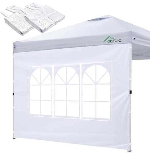 Acepic 2 Carpas Laterales para Cenadores de 3 x 3 m, Carpa Plegable con Ventana, Paredes Laterales Carpa para Carpa de Jardín y Cenador Plegable (Blanco, 2PCS)
