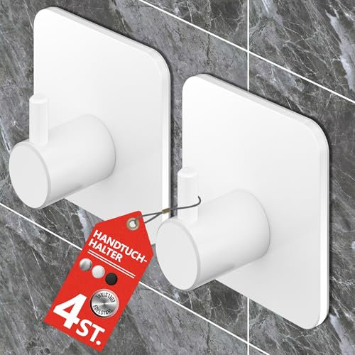 Menz Portasciugamani senza foratura, set di 4 ganci adesivi, in acciaio inox, con cuscinetti adesivi impermeabili, ganci autoadesivi per bagno, cucina, bagno