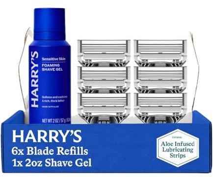 Harry's Original Shaving Kit for Men - 6 Razor Blade Refills, Foaming Shave Gel, and Travel Blade Covers - TSA Approved Travel Essentials - German Engineered