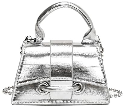 KBRPEY Pochette Dam Silver Pu Läderväska med Handtag Elegant Axelväska Dam med Kedjeväska Afton Dam Party Bröllop Ceremoni, Silverton