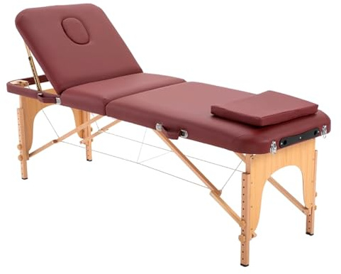 NSTVVEE Massage Bed,Portable 3 Sections Folding Cosmetic Bed,with Square Pillow,Suitable for Hotel Bedroom Spa Holiday Home Beauty Salon (Red 185x60cm)
