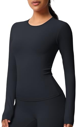JTSON Camiseta Deportiva de Manga Larga para Mujer Transpirable Camisa Funcional T Shirt Cuello Redondo Running Camisa Elástica Compresión Top for Yoga Gym Workout Correr Fitness