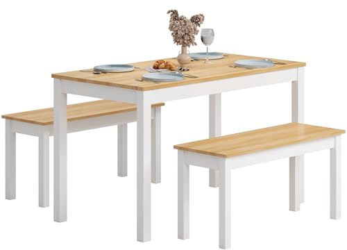 SDHYL Mesa de comedor de cocina con 2 bancos mesa de cocina con sillas estructura de metal cocina salón comedor