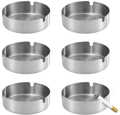 Posacenere in Acciaio Inox 6 Pezzi da 10cm, Posacenere da Tavolo Rotondo e da Esterno, Facile da Pulire, Resistente e Durevole, Ideale per Casa, Ufficio, Bar, Ristorante o Giardino (6, 10cm)