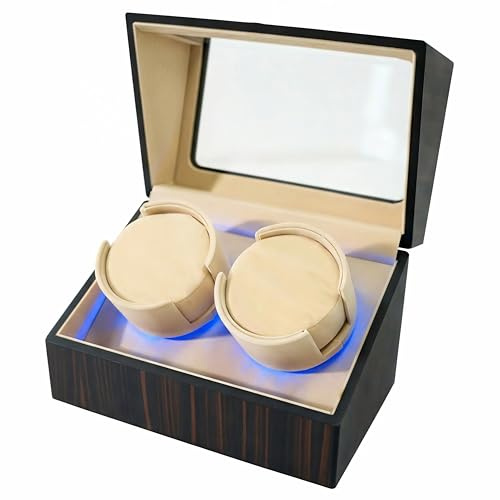 LHLTSLQ Watch Winder for Automatic Watches Double, Watch Rotator for Rolex 5 Rotation Modes Box with Blue Light, Watches Winder Case USB or Battery Powered Present for Men Quiet Mabuchi Motor