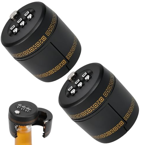 ZXBBTZ 2 PCS Tapones de Botella con Candado de Combinación, Tapones para Botella de Vino, Reutilizable Cierre de Seguridad y Bloqueo con Código Ajustable, Antirrobo para Vino, Cerveza y Licores