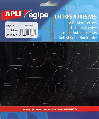 Apli 122051 Lot de 138 Chiffres et Symboles adhésives 75 x 42 mm Noir