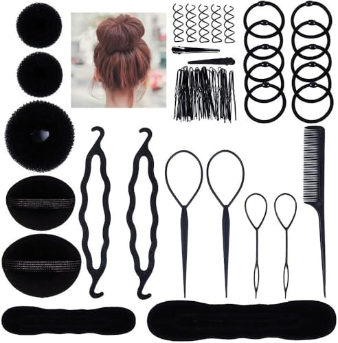 Accessoires de Coiffure, Lictin Set d'Outils de Coiffure Cheveux Coiffure Stylisée Accessoire Cheveux Filles Eponge en Mousse Clip à Chignon Tresse