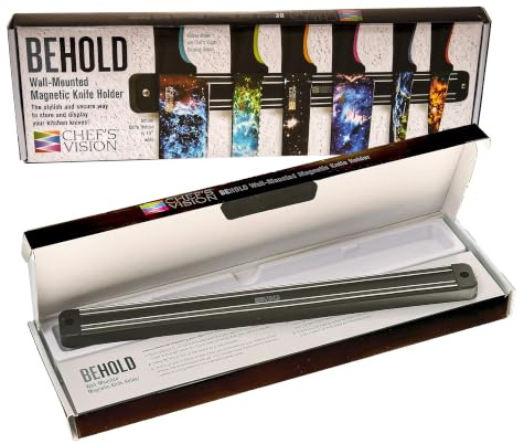 CHEF'S VISION Black Magnetic Knife Holder for Wall, 13 Kitchen Knife Rack