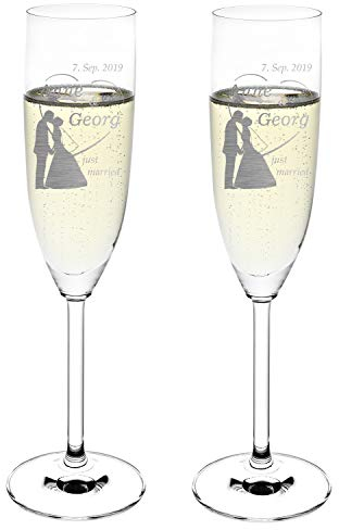 polar-effekt Leonardo 2 bicchieri da spumante personalizzati con incisione del nome – regali per matrimonio – motivo coppia di sposi