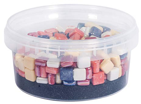 Rayher 14862999 Glossy Glas Mosaiksteine, 1 x 1 cm, Oberfläche perlmutt glänzend, Dose 500 g, ca. 250 Stück, Mosaiksteine zum basteln, frostbeständig, bunte mischung