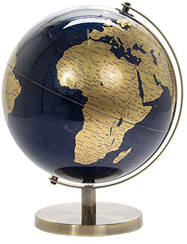 Lesser & Pavey Vintage Rotating Gold and Blue World Globe with Metal Stand for Your Desk/Office, 34 CM, 34cm