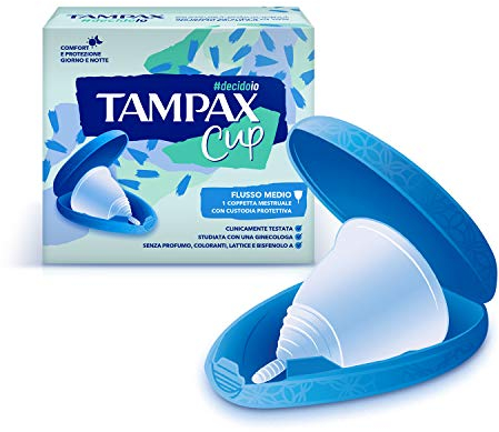 Tampax Cup Coppetta Mestruale Riutilizzabile Con Custodia Protettiva, Flusso Medio, 1 Unità, Confezione da 1
