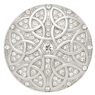 HaJuNa 33 mm Keltische Magnetbrosche in Silber mit Strass – Elegant, einfach zu befestigen, stilvoll