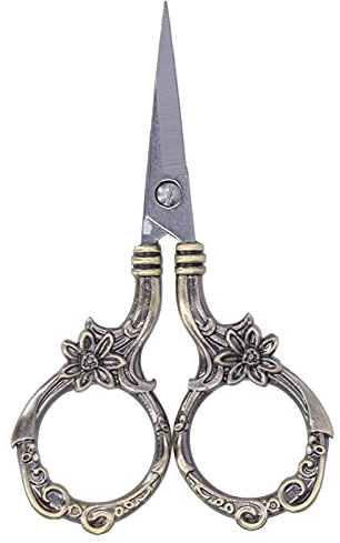 Tijeras de Bordar, Tijeras de Acero Inoxidable Antiguo Estilo Europeo, diseño clásico de margaritas Tijeras de Sastre de Costura, tijeras de metal pequeñas para Punto de Cruz, Bordado(Brozen)