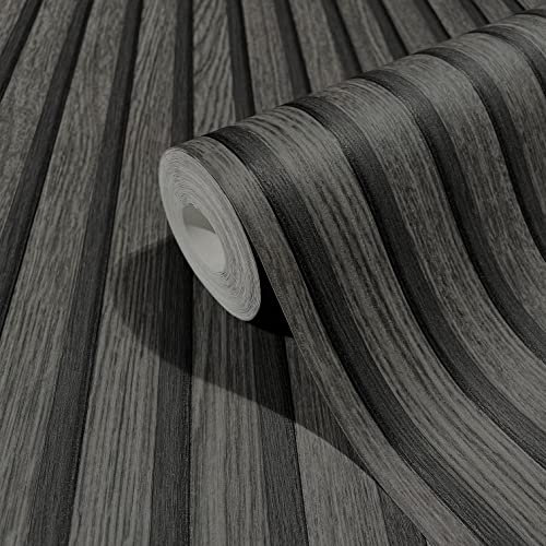 marburg Tapete Holzoptik Schwarz Akkustikpaneele 3D Effekt Vliestapete Wohnzimmer Schlafzimmer 10,05 x 0,53m Made in Germany